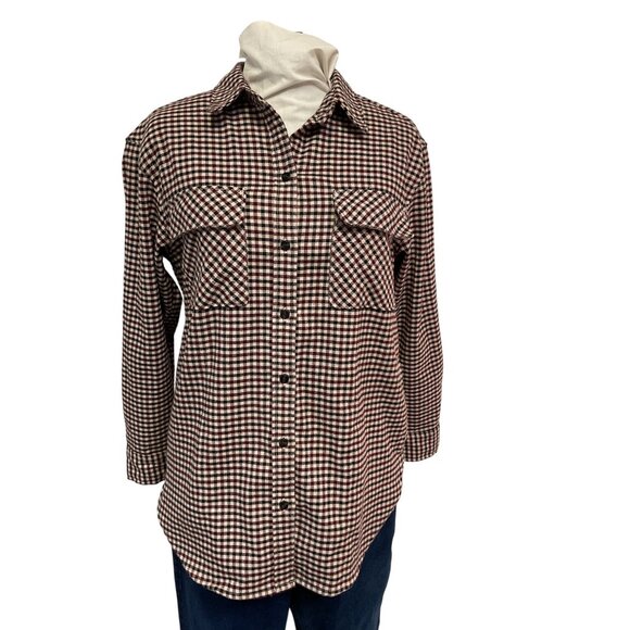 Abercrombie & Fitch Womens Oversized Flannel Shirt S Burgundy/Black/White Plaid - Picture 1 of 6